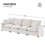 Canapé sectionnel modulaire chenille 4 places blanc 84 avec coussins amovibles et 2 oreillers, parfait pour les petits espaces