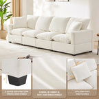 Canapé sectionnel modulaire chenille 4 places blanc 84 avec coussins amovibles et 2 oreillers, parfait pour les petits espaces