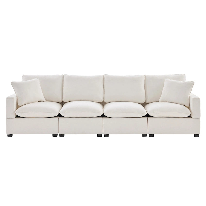 Canapé sectionnel modulaire chenille 4 places blanc 84 avec coussins amovibles et 2 oreillers, parfait pour les petits espaces