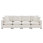 Canapé sectionnel modulaire chenille 4 places blanc 84 avec coussins amovibles et 2 oreillers, parfait pour les petits espaces