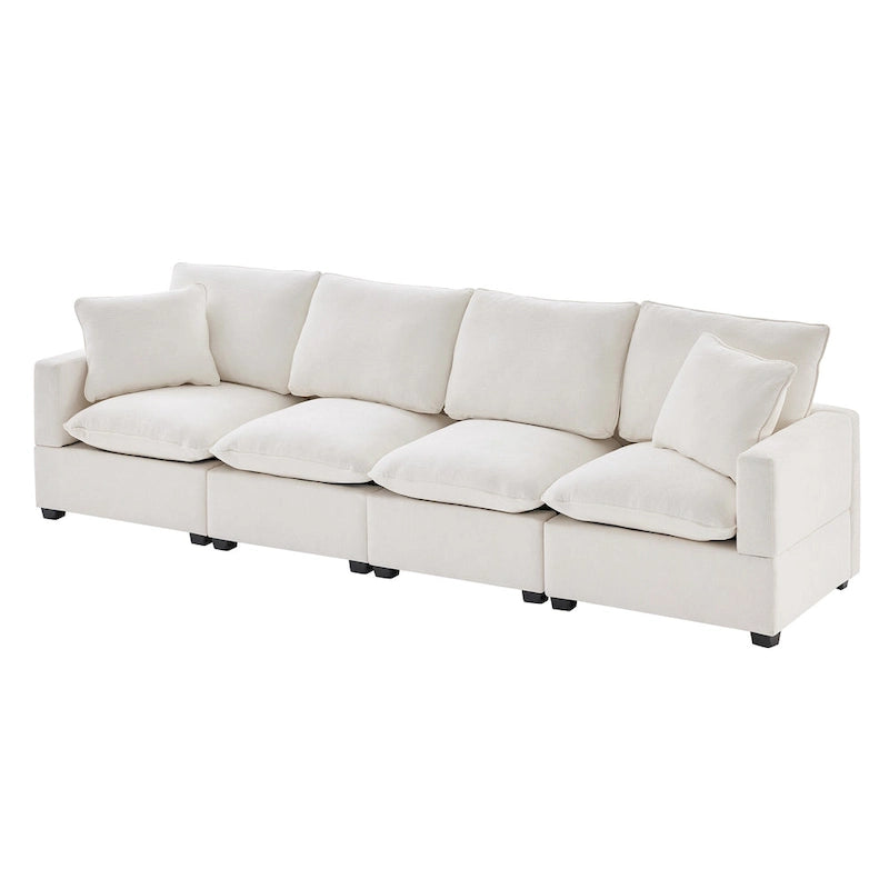 Canapé sectionnel modulaire chenille 4 places blanc 84 avec coussins amovibles et 2 oreillers, parfait pour les petits espaces