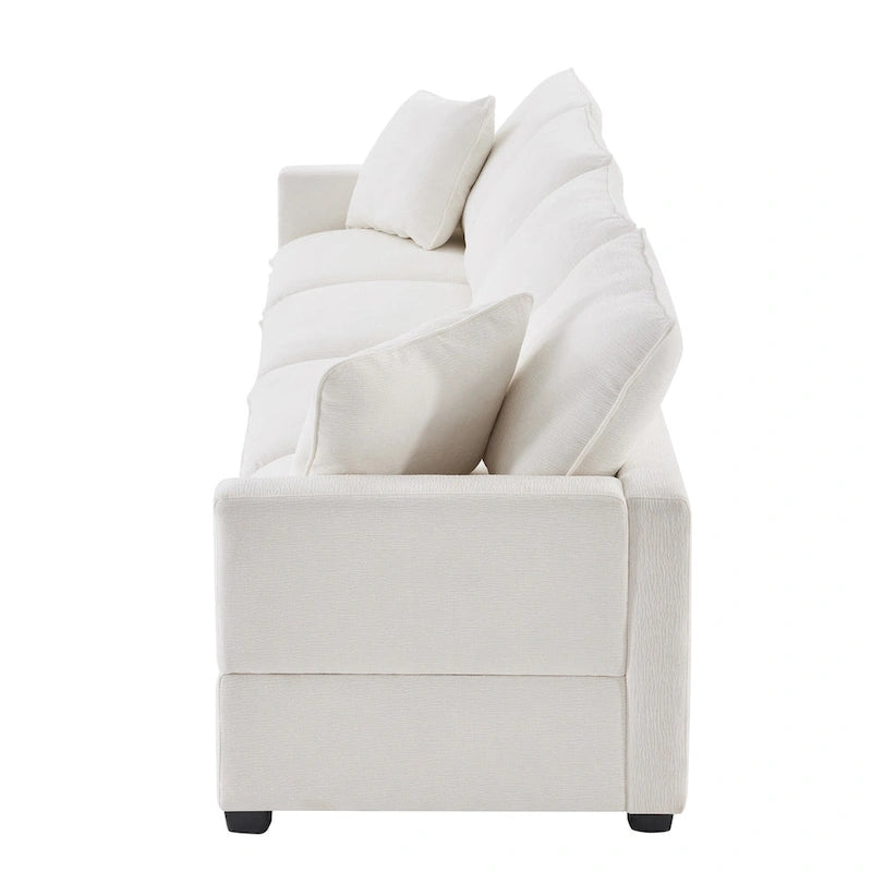 Canapé sectionnel modulaire chenille 4 places blanc 84 avec coussins amovibles et 2 oreillers, parfait pour les petits espaces