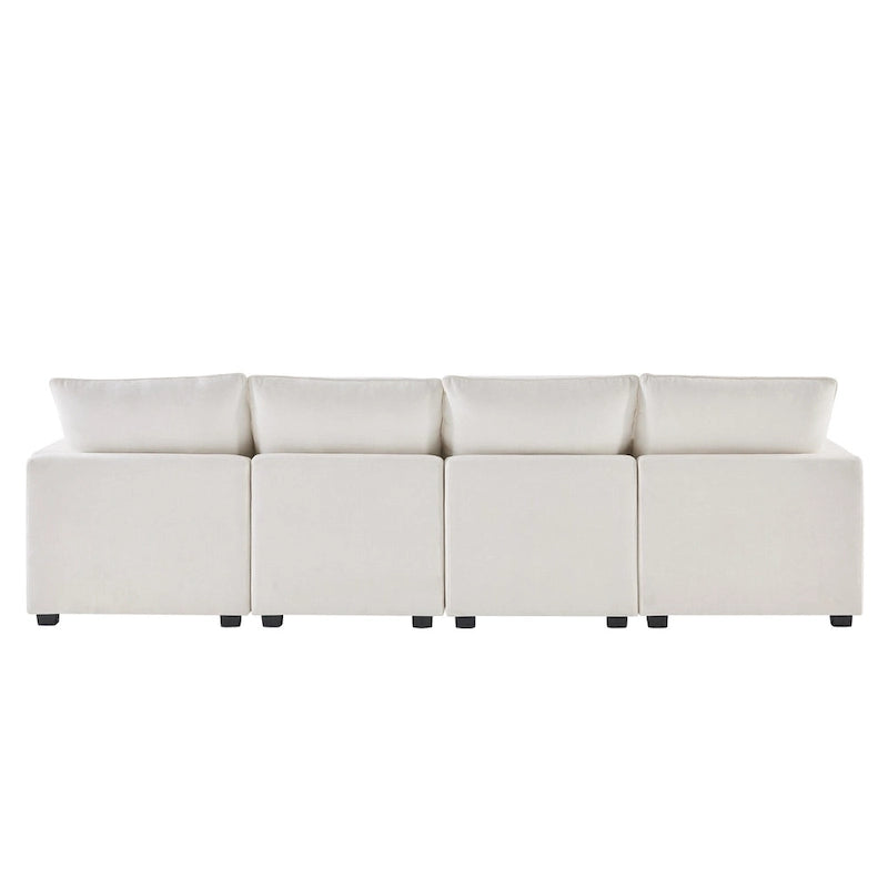 Canapé sectionnel modulaire chenille 4 places blanc 84 avec coussins amovibles et 2 oreillers, parfait pour les petits espaces