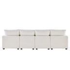 Canapé sectionnel modulaire chenille 4 places blanc 84 avec coussins amovibles et 2 oreillers, parfait pour les petits espaces