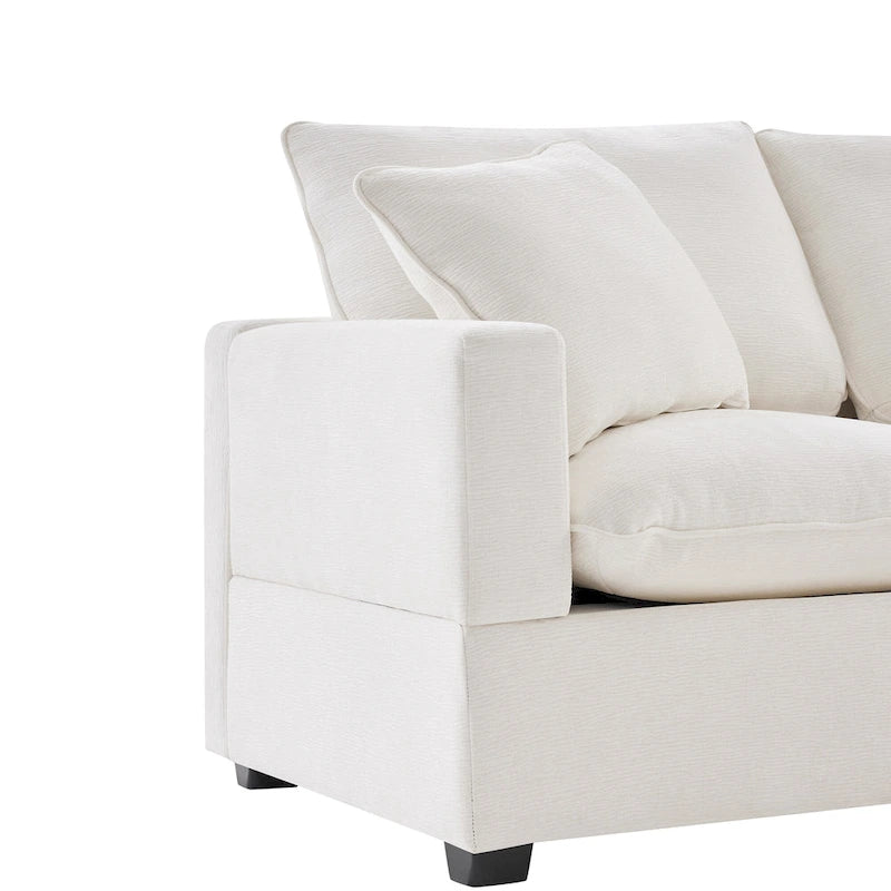 Canapé sectionnel modulaire chenille 4 places blanc 84 avec coussins amovibles et 2 oreillers, parfait pour les petits espaces