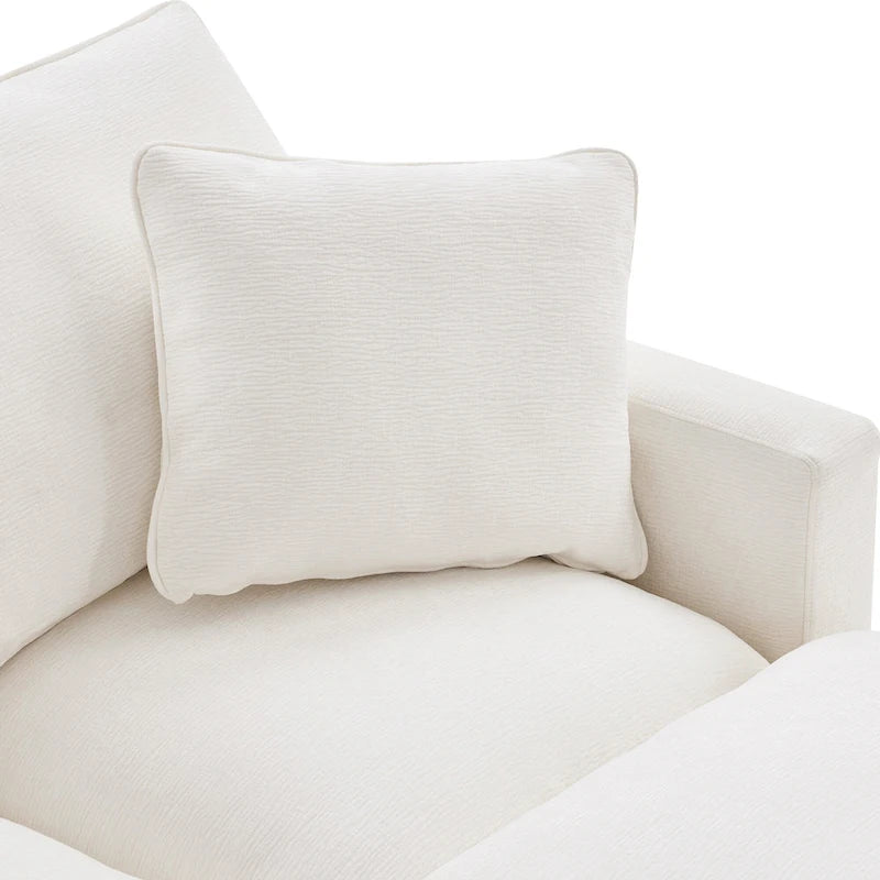 Canapé sectionnel modulaire chenille 4 places blanc 84 avec coussins amovibles et 2 oreillers, parfait pour les petits espaces