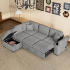 Canapé d'angle convertible 5 places en L 84,75 po avec pouf de rangement, rangement de bras dissimulé et chargement USB pour salon