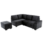 Canapé d'angle convertible 5 places en L 84,75 po avec pouf de rangement, rangement de bras dissimulé et chargement USB pour salon