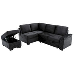 Canapé d'angle convertible 5 places en L 84,75 po avec pouf de rangement, rangement de bras dissimulé et chargement USB pour salon