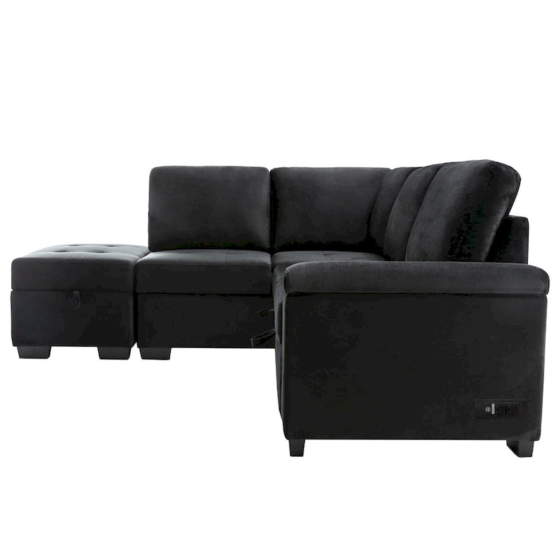 Canapé d'angle convertible 5 places en L 84,75 po avec pouf de rangement, rangement de bras dissimulé et chargement USB pour salon