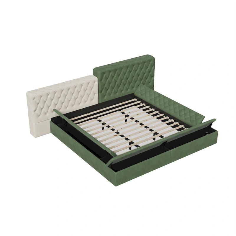 Lit plateforme rembourré de forme spéciale King avec rangement