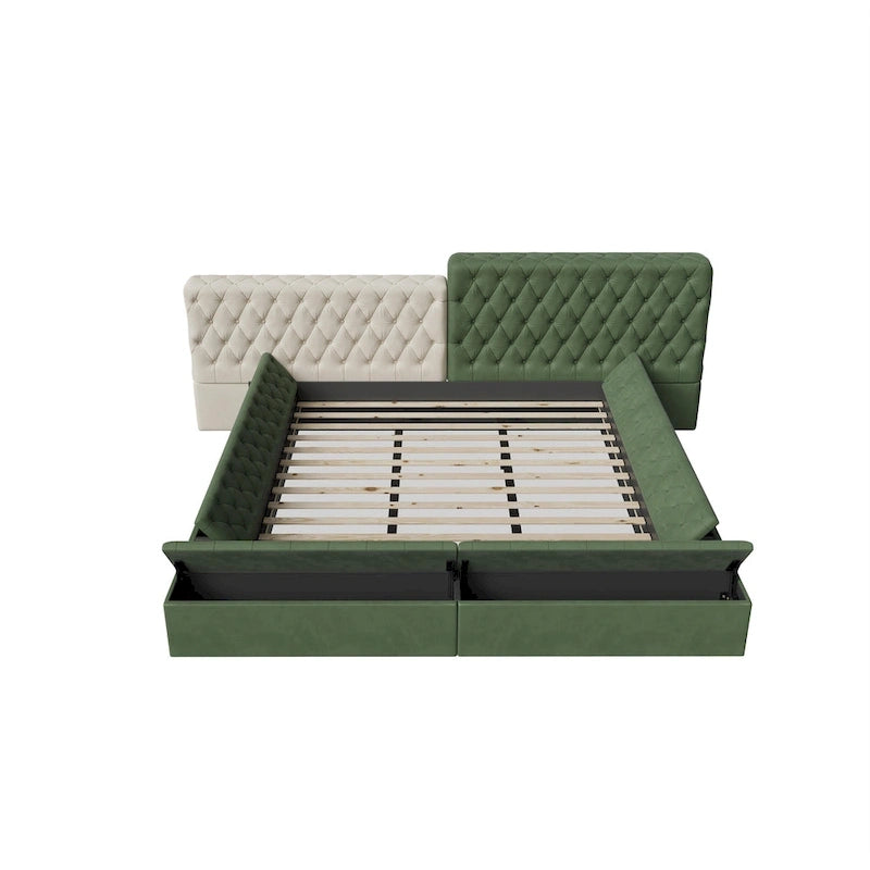 Lit plateforme rembourré de forme spéciale King avec rangement