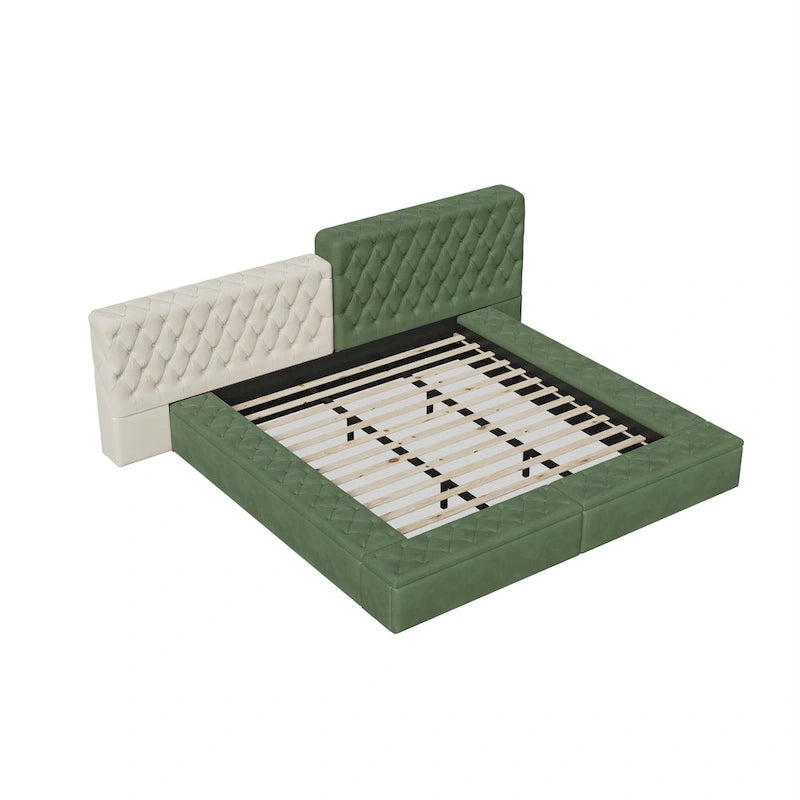 Lit plateforme rembourré de forme spéciale King avec rangement