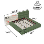 Lit plateforme rembourré de forme spéciale King avec rangement