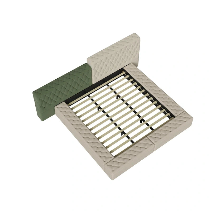Lit plateforme rembourré de forme spéciale King avec rangement