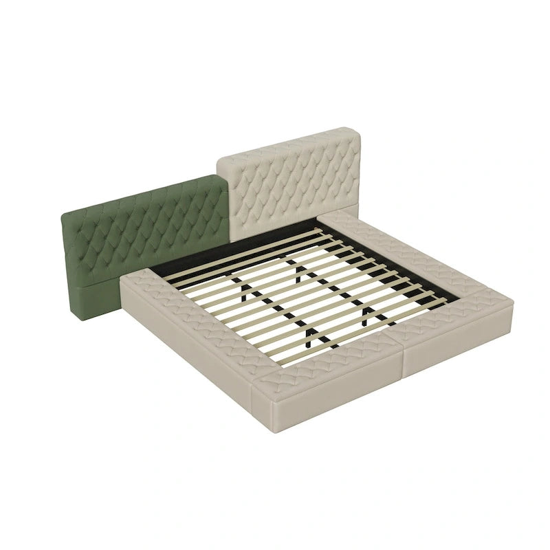 Lit plateforme rembourré de forme spéciale King avec rangement