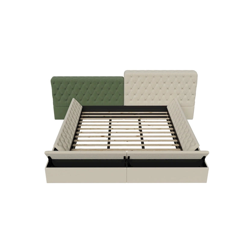Lit plateforme rembourré de forme spéciale King avec rangement