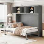 Lit mural multifonction gris Queen Size avec armoires supérieures