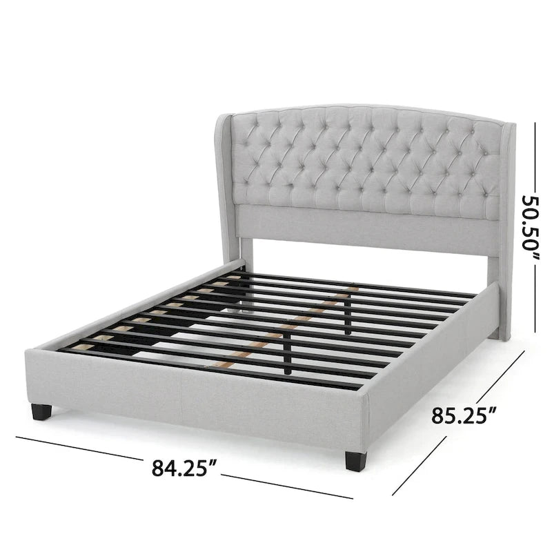 Lit plateforme moderne capitonné de taille King avec tête de lit capitonnée