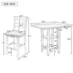 Ensemble de table à manger en bois de 5 pièces à hauteur de comptoir avec 4 chaises et rangement