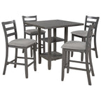 Ensemble de table à manger en bois de 5 pièces à hauteur de comptoir avec 4 chaises et rangement
