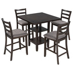 Ensemble de table à manger en bois de 5 pièces à hauteur de comptoir avec 4 chaises et rangement