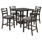Ensemble de table à manger en bois de 5 pièces à hauteur de comptoir avec 4 chaises et rangement