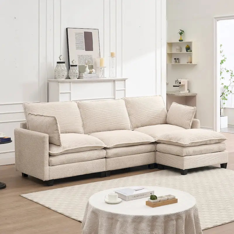 Canapé d'angle en velours 102 po avec pouf et oreillers lombaires