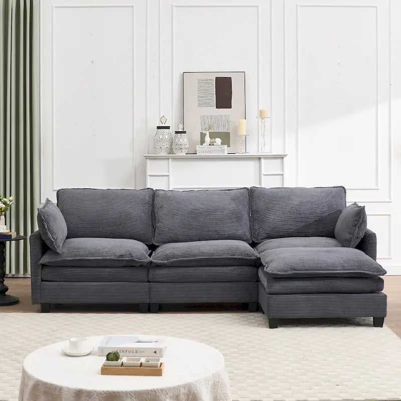 Canapé d'angle en velours 102 po avec pouf et oreillers lombaires