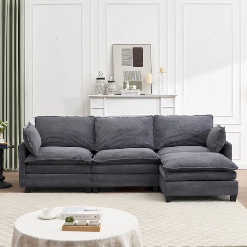 102 Velvet U-Shaped Sectional Sofa with Ottoman & Lumbar Pillows