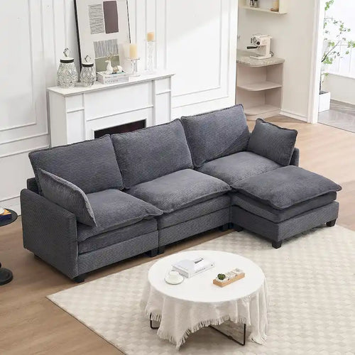 Canapé d'angle en velours 102 po avec pouf et oreillers lombaires
