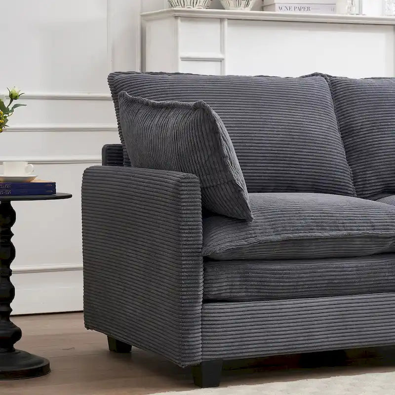 Canapé d'angle en velours 102 po avec pouf et oreillers lombaires