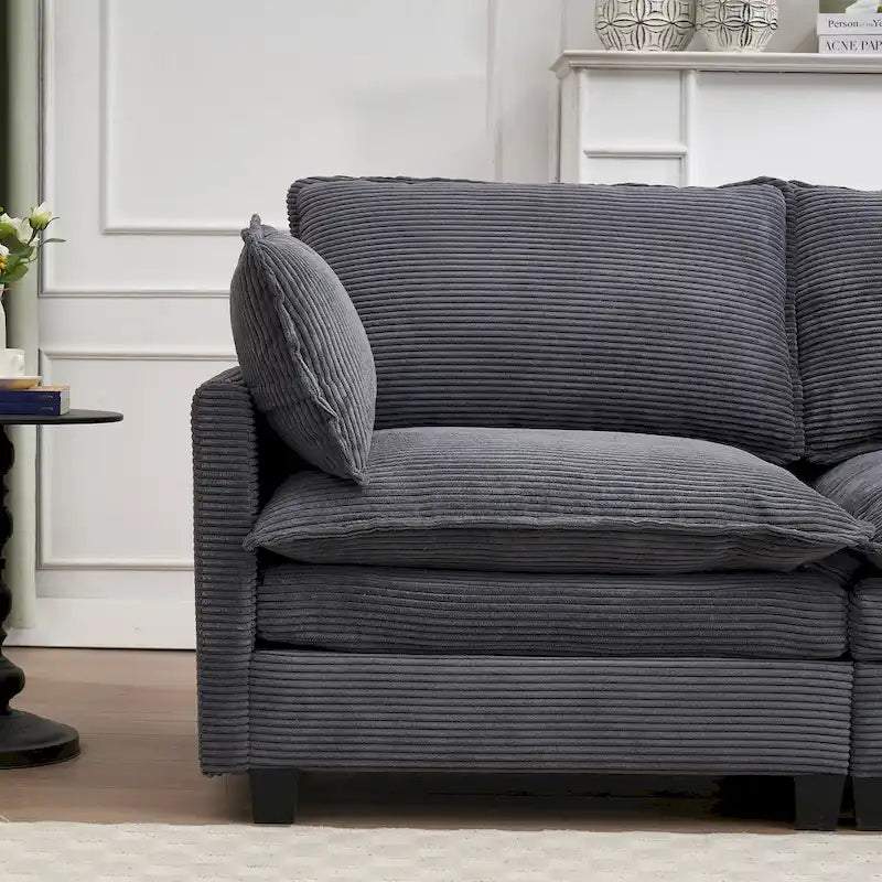 Canapé d'angle en velours 102 po avec pouf et oreillers lombaires