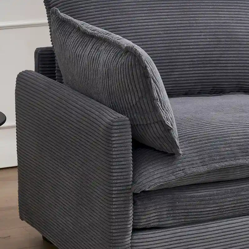 Canapé d'angle en velours 102 po avec pouf et oreillers lombaires