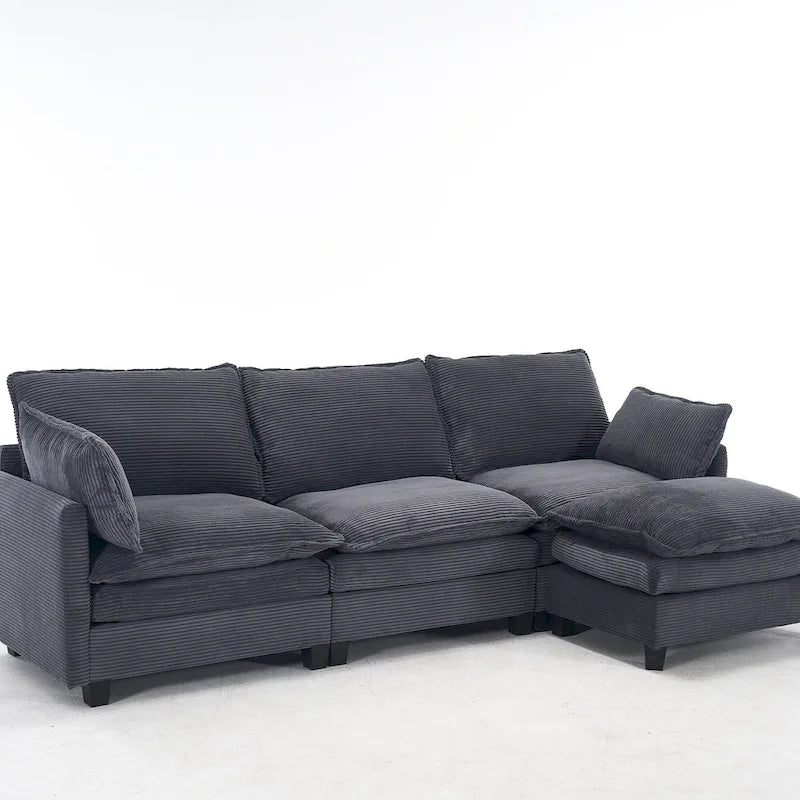 Canapé d'angle en velours 102 po avec pouf et oreillers lombaires