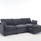 Canapé d'angle en velours 102 po avec pouf et oreillers lombaires