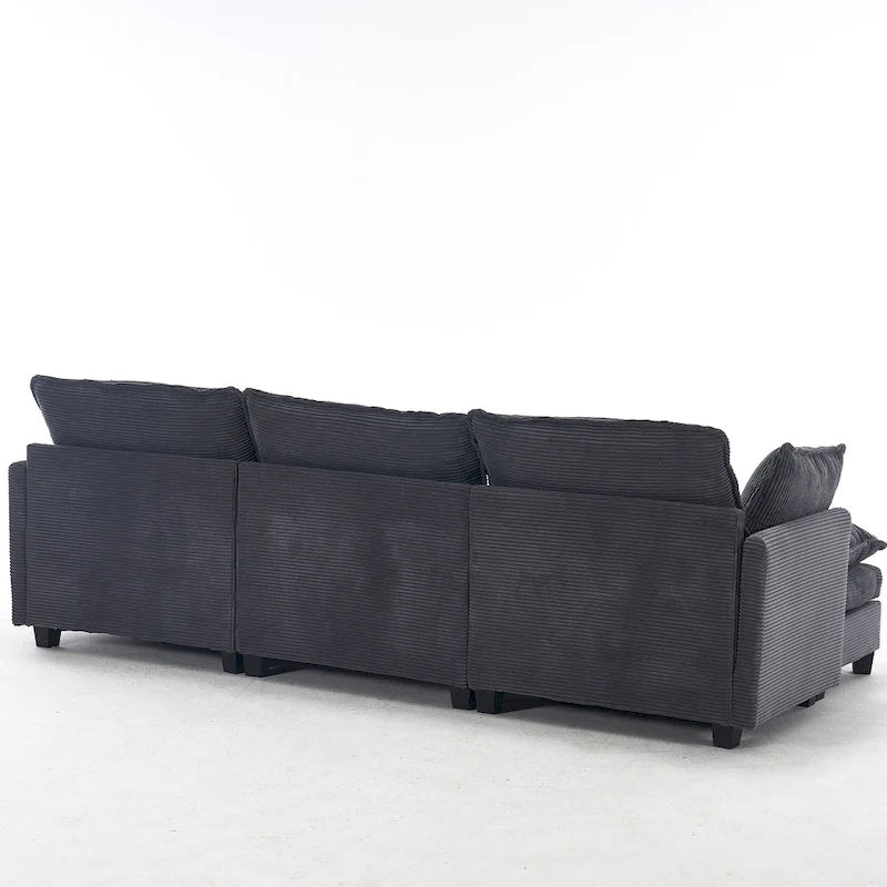 Canapé d'angle en velours 102 po avec pouf et oreillers lombaires