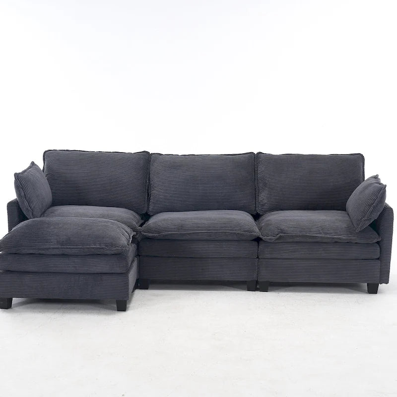 Canapé d'angle en velours 102 po avec pouf et oreillers lombaires
