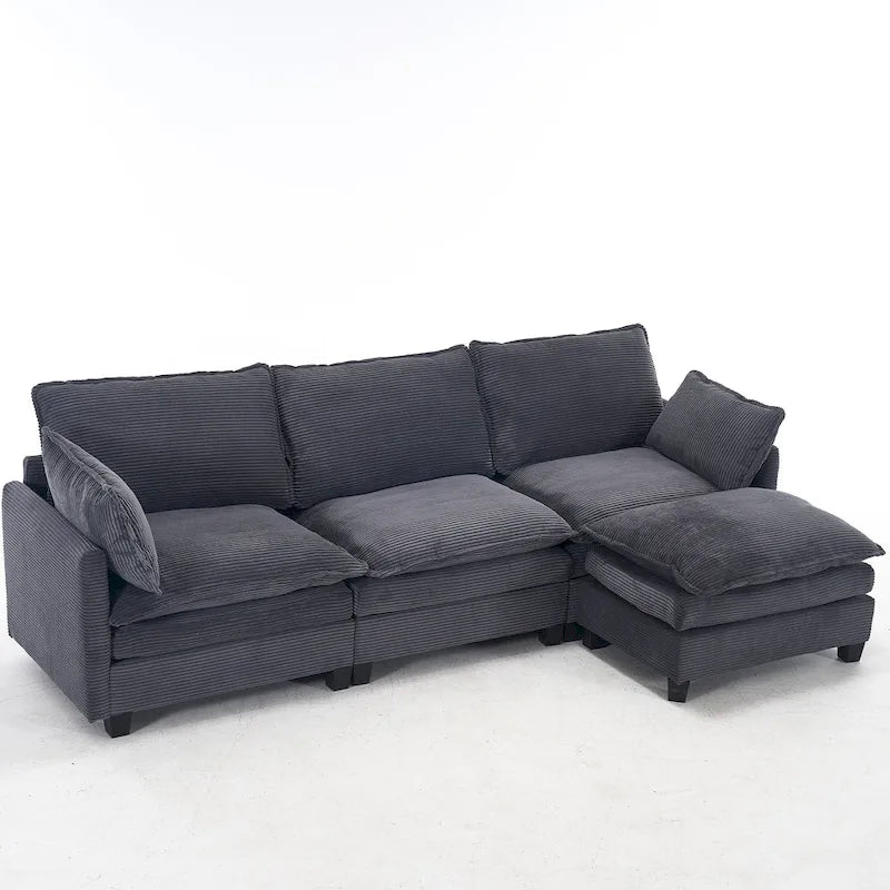 Canapé d'angle en velours 102 po avec pouf et oreillers lombaires