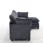 Canapé d'angle en velours 102 po avec pouf et oreillers lombaires