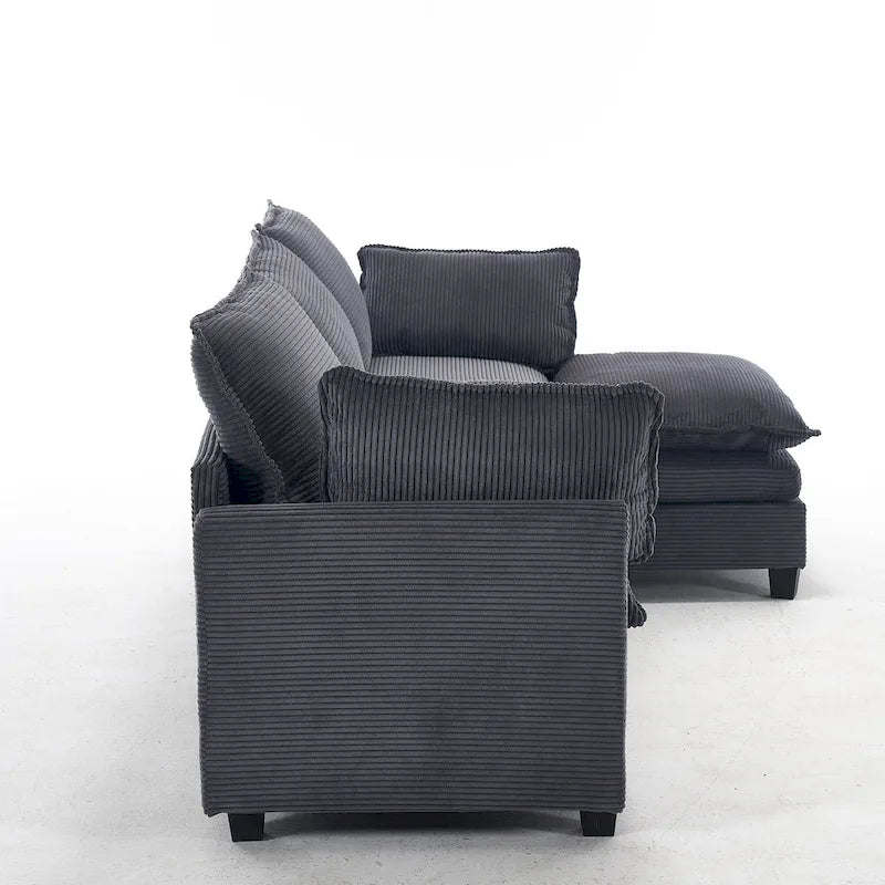 Canapé d'angle en velours 102 po avec pouf et oreillers lombaires