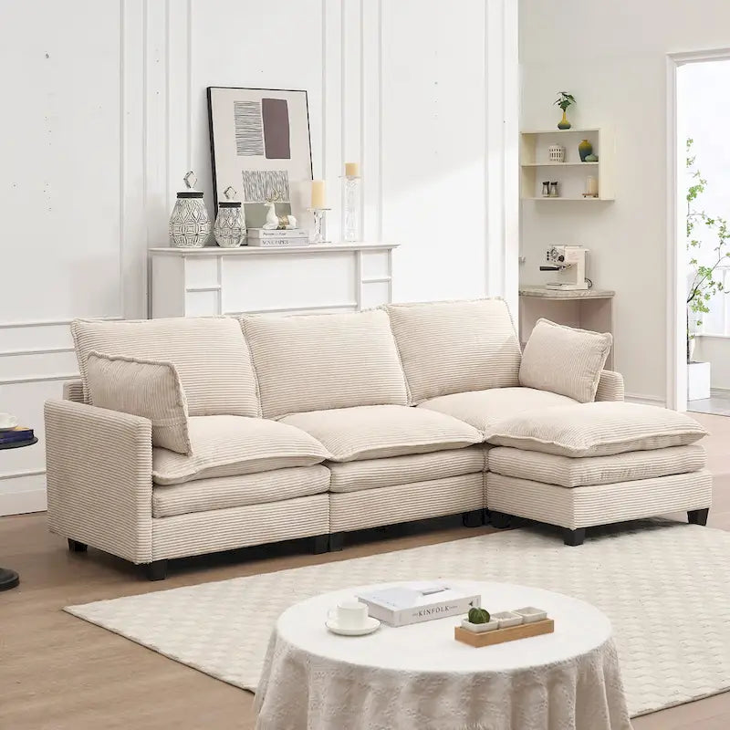 Canapé d'angle en velours 102 po avec pouf et oreillers lombaires