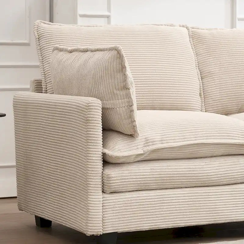 Canapé d'angle en velours 102 po avec pouf et oreillers lombaires