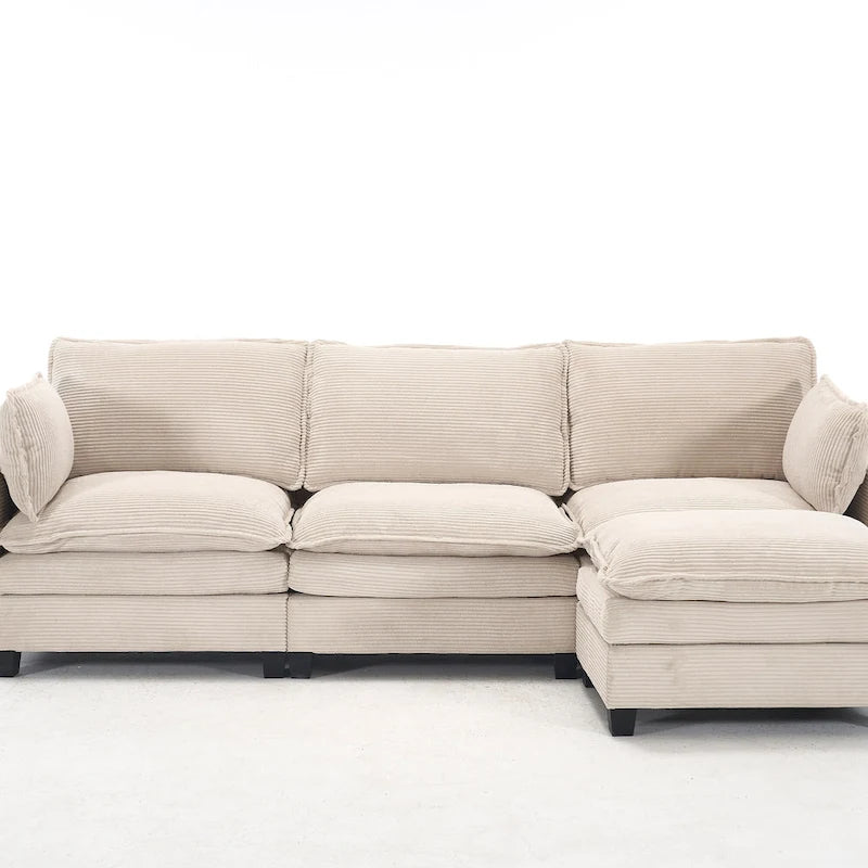 Canapé d'angle en velours 102 po avec pouf et oreillers lombaires