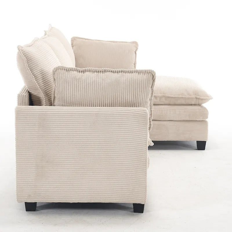 Canapé d'angle en velours 102 po avec pouf et oreillers lombaires