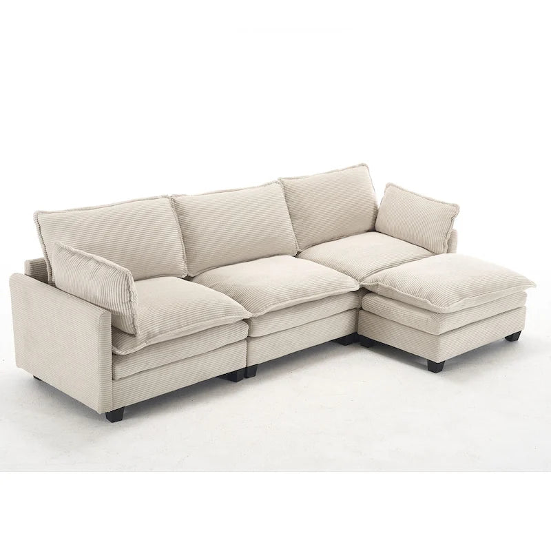 Canapé d'angle en velours 102 po avec pouf et oreillers lombaires