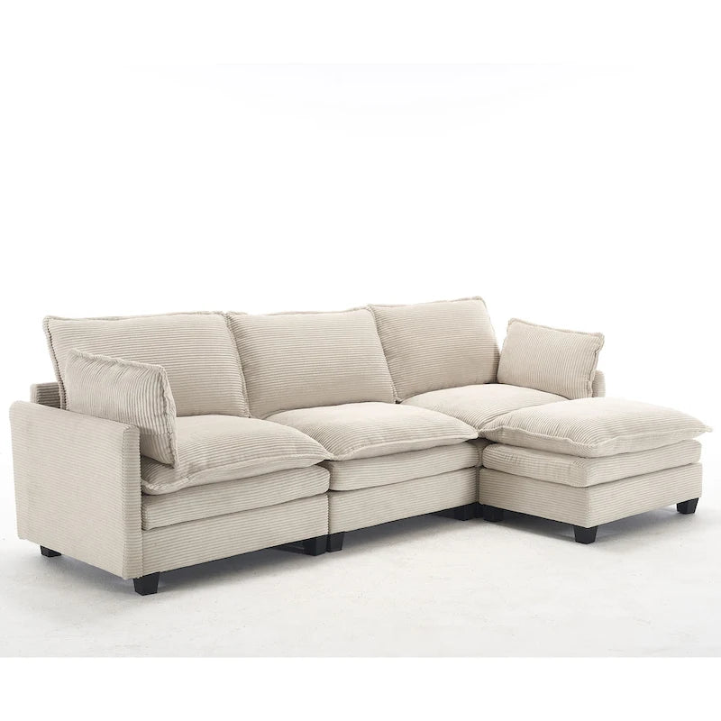 Canapé d'angle en velours 102 po avec pouf et oreillers lombaires