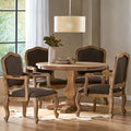 Ensemble de salle à manger rond 5 pièces style campagne française – Chaises rembourrées et table à piédestal, 4 places