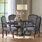 Ensemble de salle à manger rond 5 pièces style campagne française – Chaises rembourrées et table à piédestal, 4 places