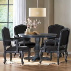 Ensemble de salle à manger rond 5 pièces style campagne française – Chaises rembourrées et table à piédestal, 4 places
